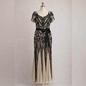 R&M Richard’s Women’s Formal Gown. Black and Nude with beaded sequins